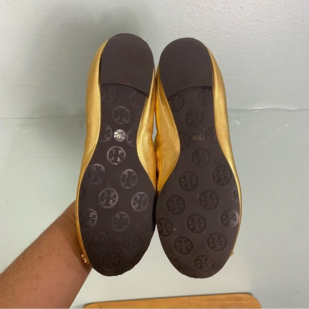 Tory‎ Burch Gold Metallic Tassel Leather Ballet Flats Sz 7.5
